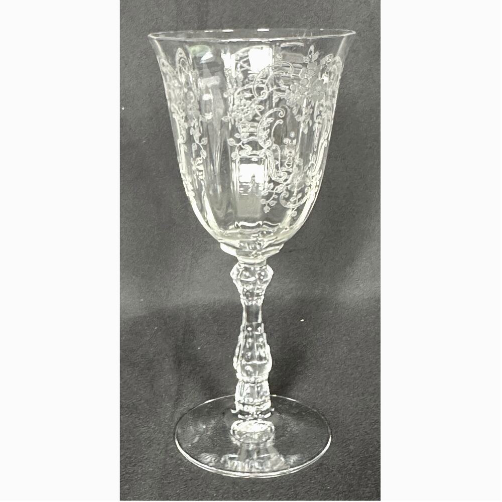 Fostoria Antique Meadow Rose Clear Etch # 328 Water Goblet-7 5/8" Vintage 1930s